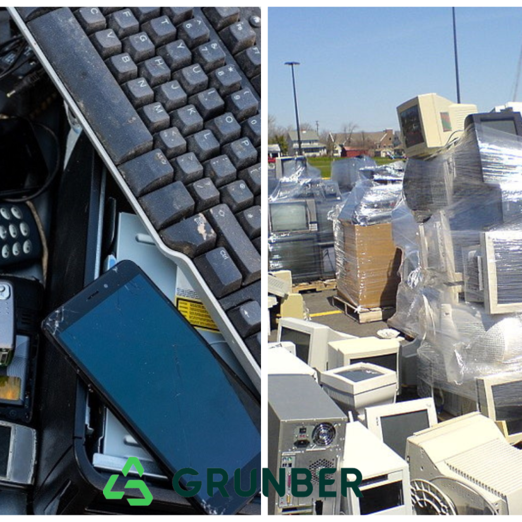 Two photos of electronic waste.